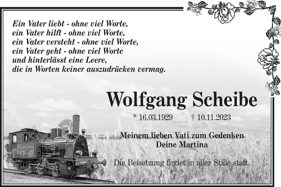 Traueranzeige Wolfgang Scheibe