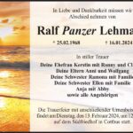 Traueranzeige Ralf Panzer Lehmann