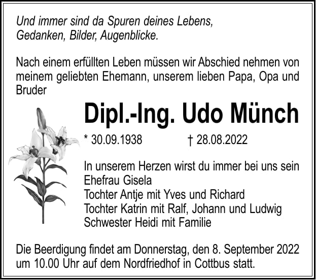 Traueranzeige Dipl.-Ing. Udo Münch
