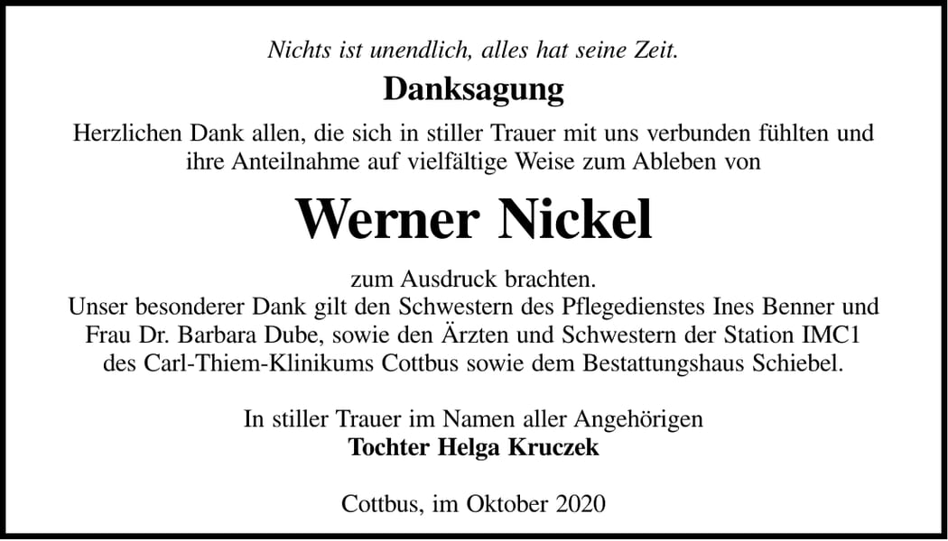 Danksagung Werner Nickel