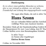 Danksagung Hans Szonn