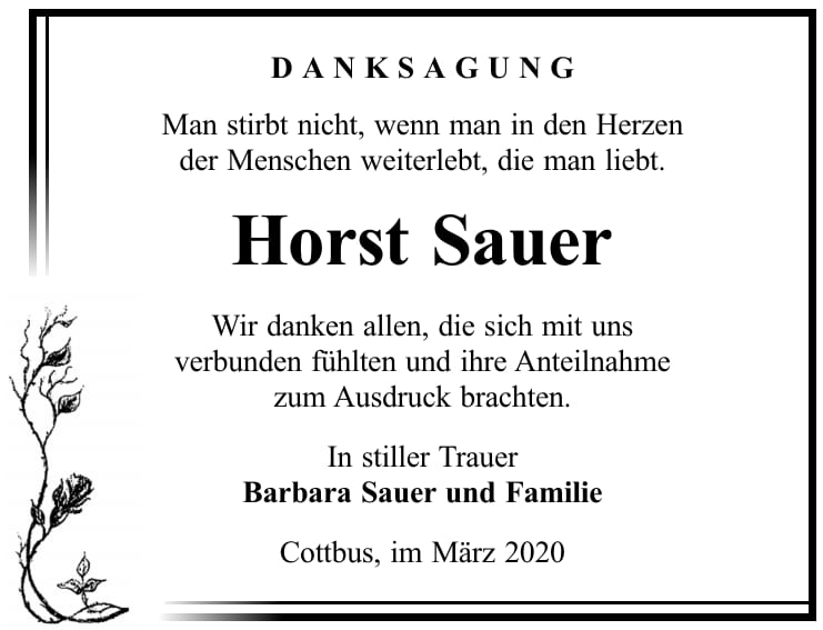 Danksagung Horst Sauer