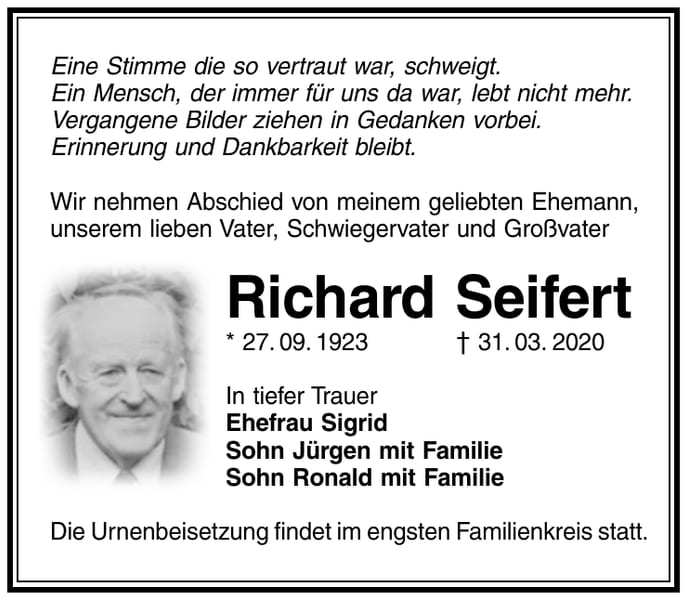 Traueranzeige Richard Seifert