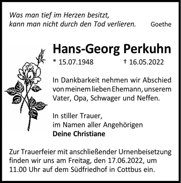 Traueranzeige Hans-Georg Perkuhn