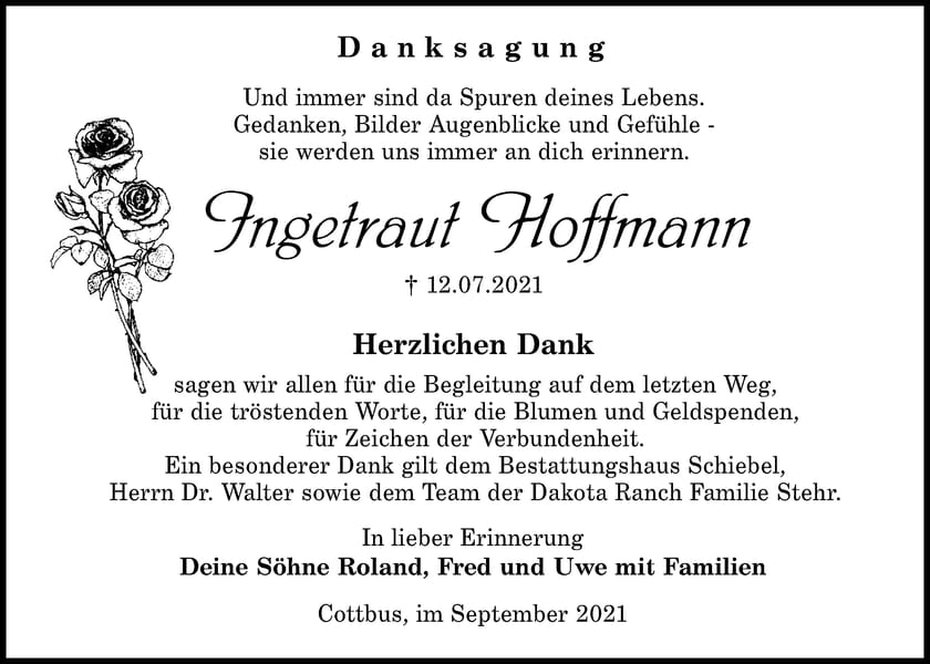 Danksagung Ingetraut Hoffmann