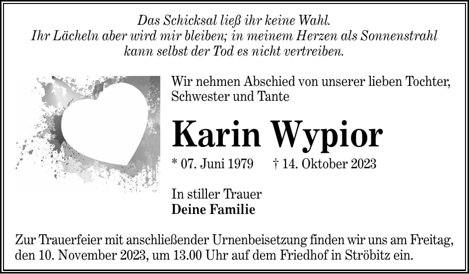 Traueranzeige Karin Wypior