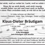 Traueranzeige Klaus-Dieter Bräutigam