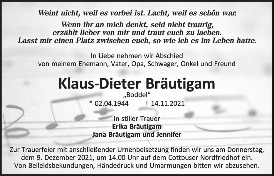 Traueranzeige Klaus-Dieter Bräutigam