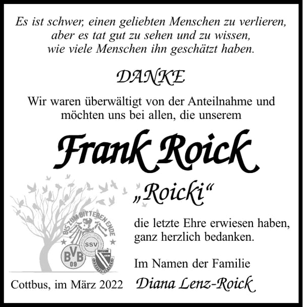 Danksagung Frank Roick „Roicki“