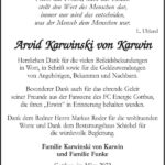 Danksagung Arvid Karwinski von Karwin („Erwin“)