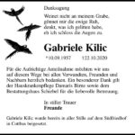 Traueranzeige Gabriele Kilic