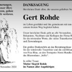 Danksagung Gert Rohde