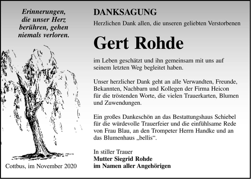 Danksagung Gert Rohde