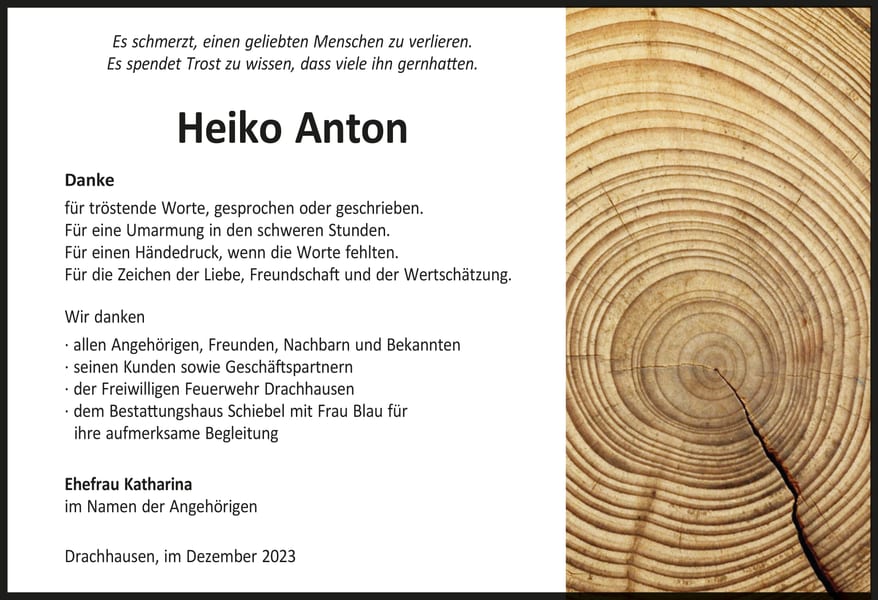 Danksagung Heiko Anton