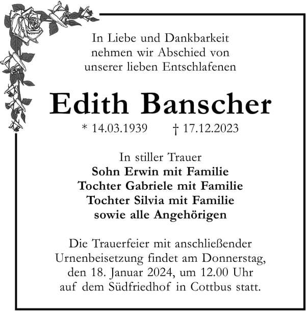 Traueranzeige Edith Banscher