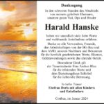 Danksagung Harald Hanske