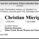 Traueranzeige Christian Mierig