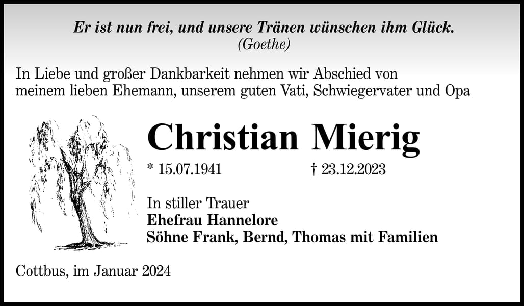 Traueranzeige Christian Mierig