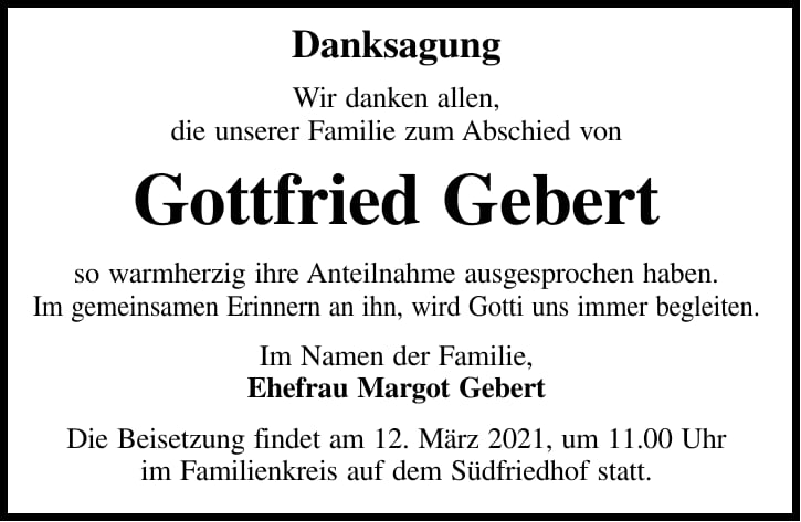 Danksagung Gottfried Gebert