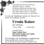 Traueranzeige Ursula Kaiser, geb. Schiemenz