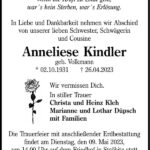 Traueranzeige Anneliese Kindler, geb. Volkmann