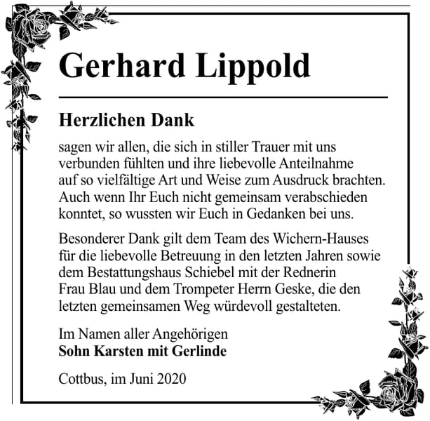 Danksagung Gerhard Lippold