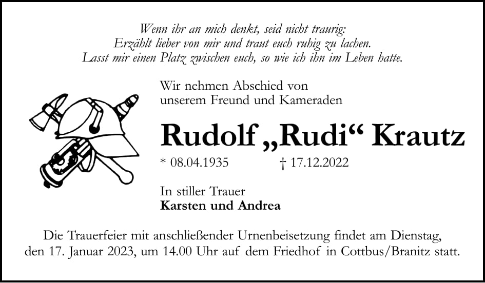 Traueranzeige Rudolf „Rudi“ Krautz
