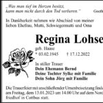 Traueranzeige Regina Lohse, geb. Haase