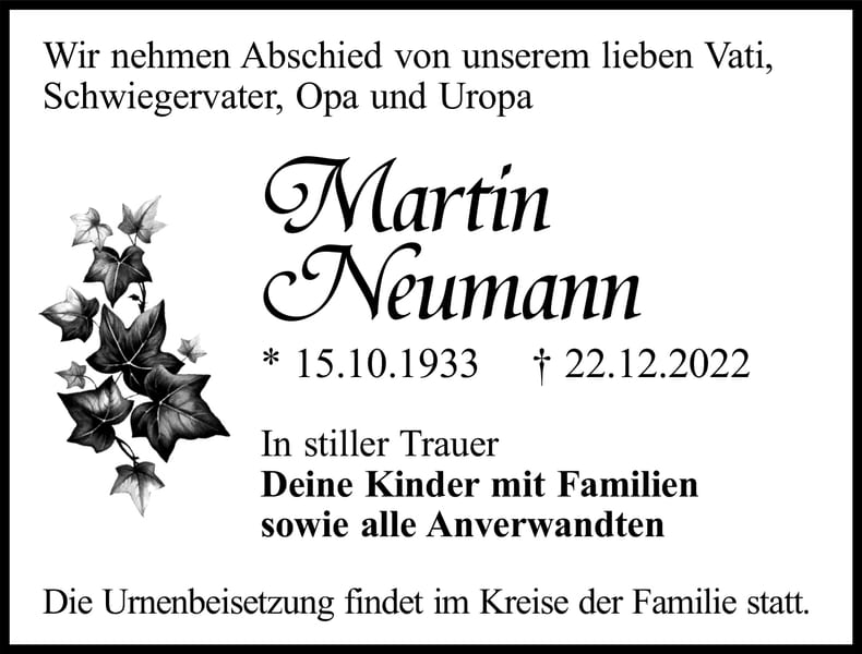 Traueranzeige Martin Neumann