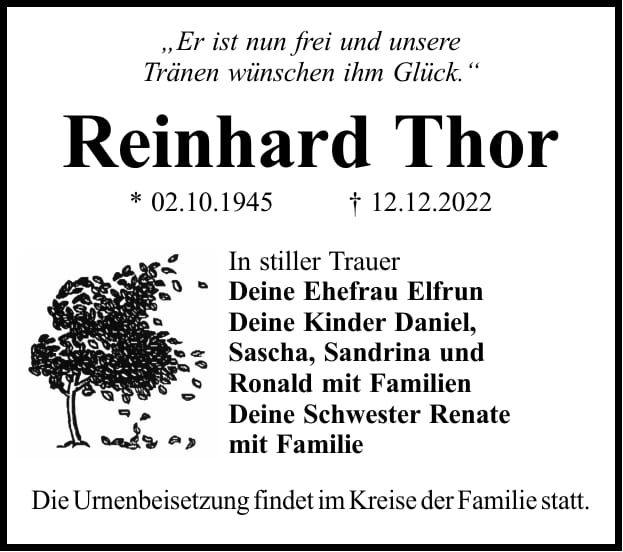 Traueranzeige Reinhard Thor