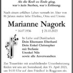 Traueranzeige Marianne Nagork