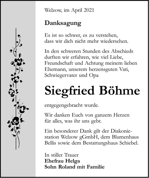 Danksagung Siegfried Böhme