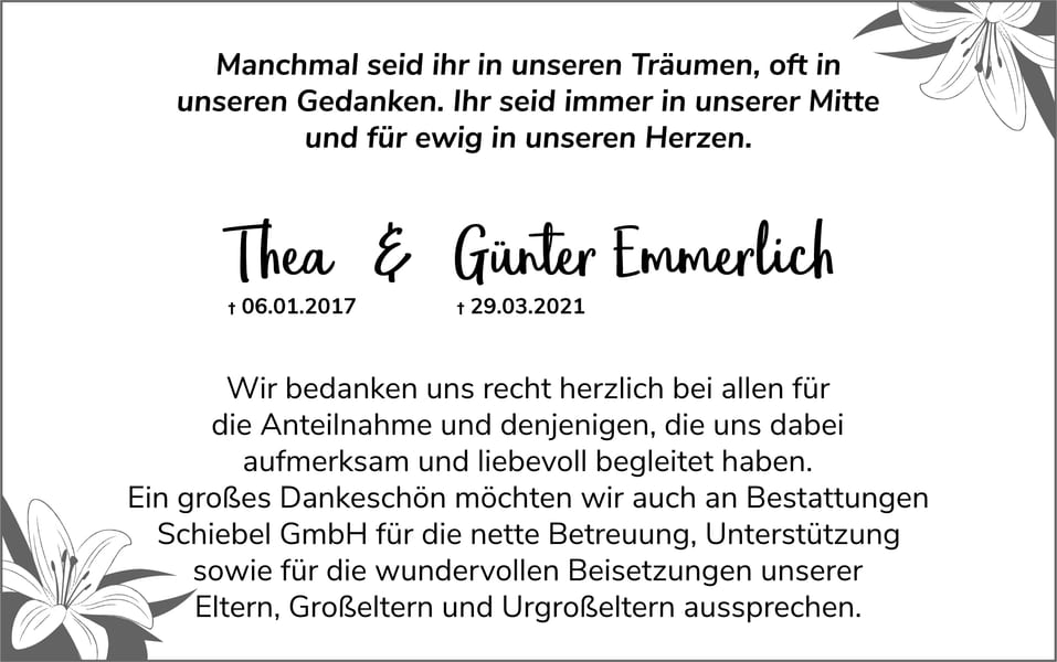 Danksagung Thea und Günter Emmerlich