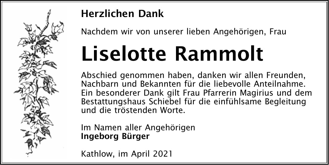 Danksagung Liselotte Rammolt