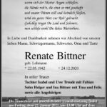 Traueranzeige Renate Bittner, geb. Lehmann