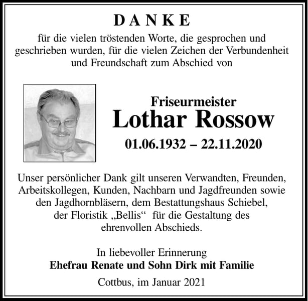 Traueranzeige Lothar Rossow