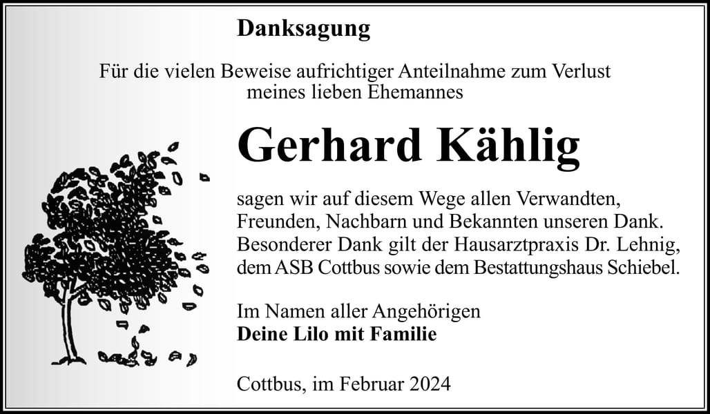 Danksagung Gerhard Kählig