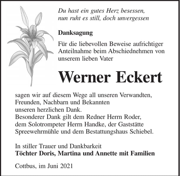 Danksagung Werner Eckert