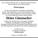 Danksagung Heinz Glasmacher