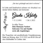 Traueranzeige Gisela Kübitz