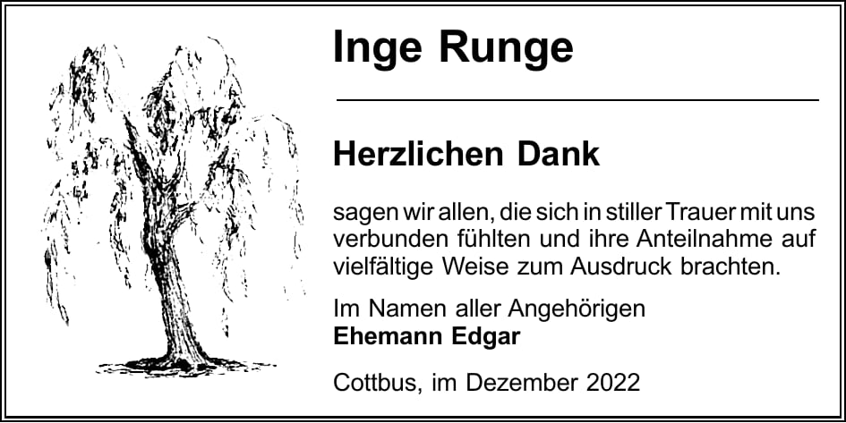 Danksagung Inge Runge