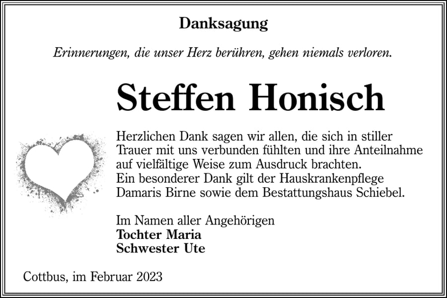 Danksagung Steffen Honisch