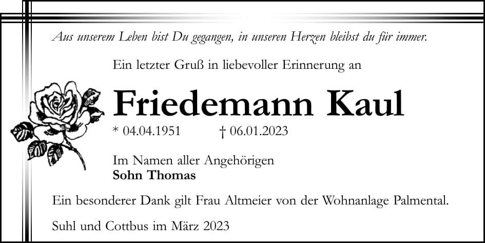 Traueranzeige Friedemann Kaul