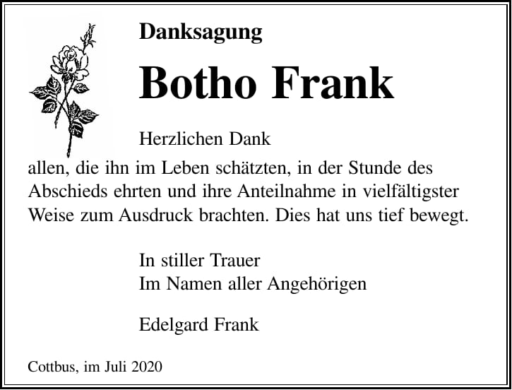 Danksagung Botho Frank