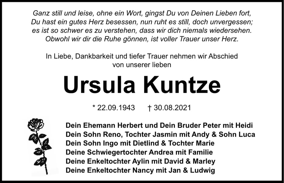 Traueranzeige Ursula Kuntze