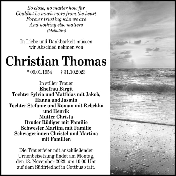 Traueranzeige Christian Thomas