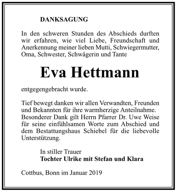 Danksagung Eva Hettmann