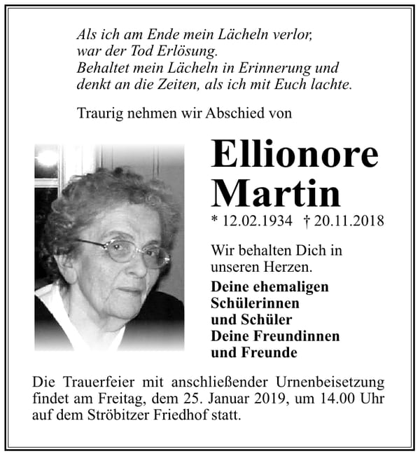 Traueranzeige Ellionore Martin