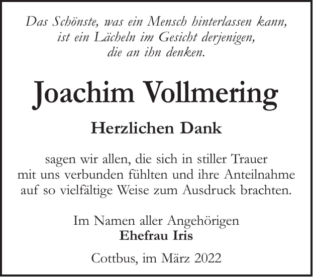 Danksagung Joachim Vollmering