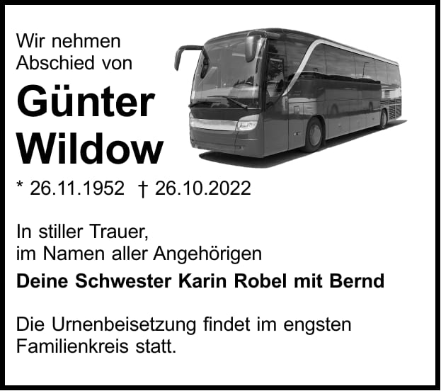 Traueranzeige Günter Wildow